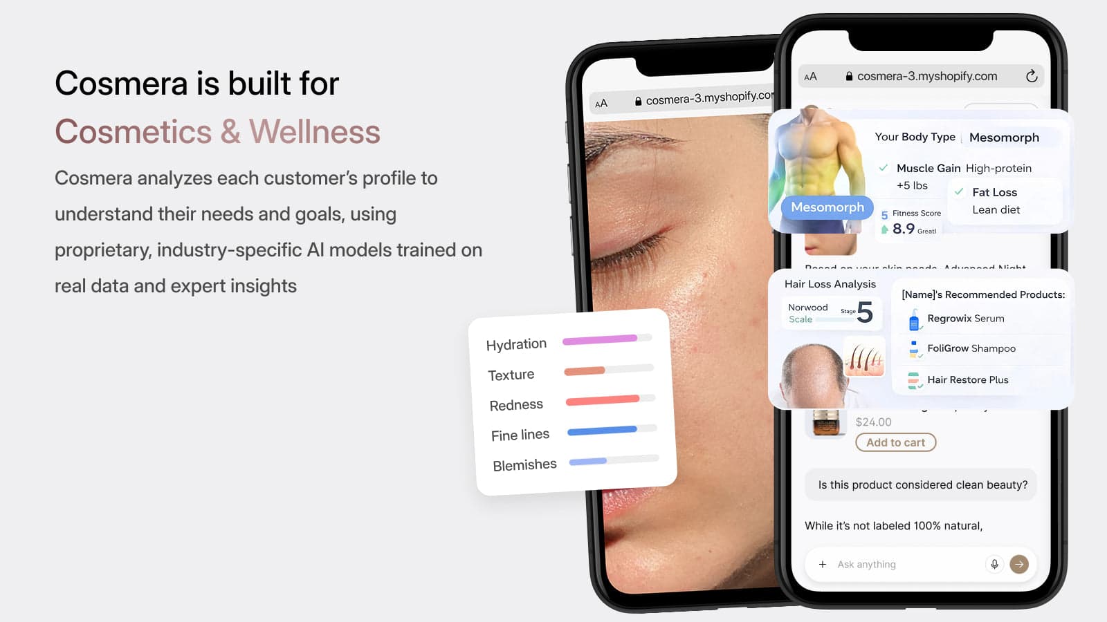 Cosmera — diagnostic de peau, de cheveux et de morphologie à partir d'une photo